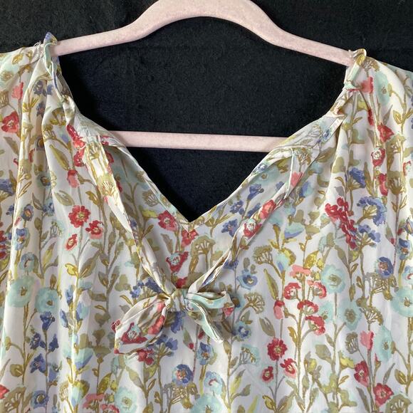 Lauren Conrad Womens Blouse Multicolor Floral Short Cap Sleeve Flowy Small - Picture 9 of 10